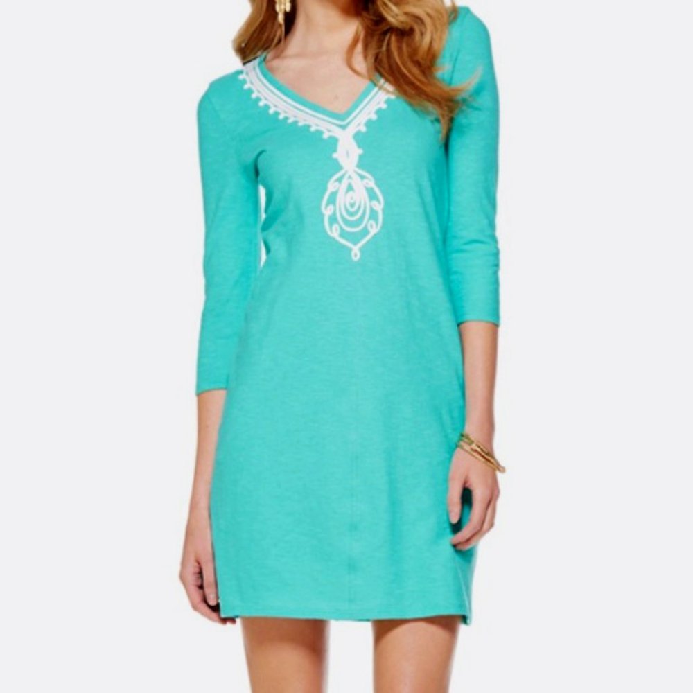 LILLY PULITZER Turquoise Tidewater V Neck Mini Dress